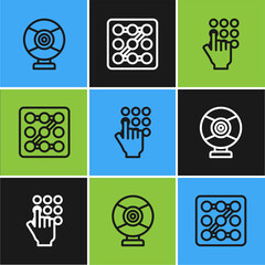 Set line Security camera, Password protection and Graphic password icon. Vector