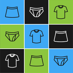 Set line Skirt, T-shirt and Men underpants icon. Vector