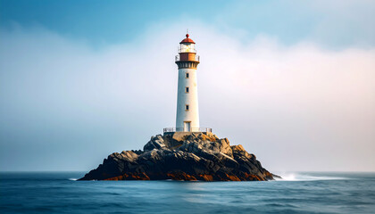 Obraz premium Minimalist a distant lighthouse against a misty sky 