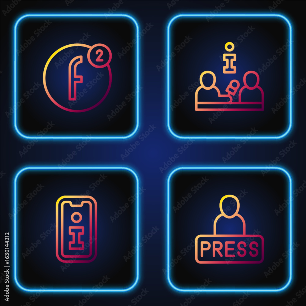 Poster set line journalist news, information, create account and interview. gradient color icons. vector