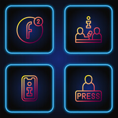 Set line Journalist news, Information, Create account and Interview. Gradient color icons. Vector