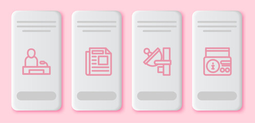 Set line Television report, News, Radar and radio channel. White rectangle button. Vector