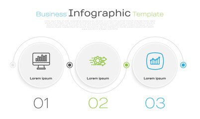 Set line Monitor with graph chart, Time management and Financial growth. Business infographic template. Vector