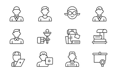 Collection of professional and hobbyist icons silhouette isolated on white background