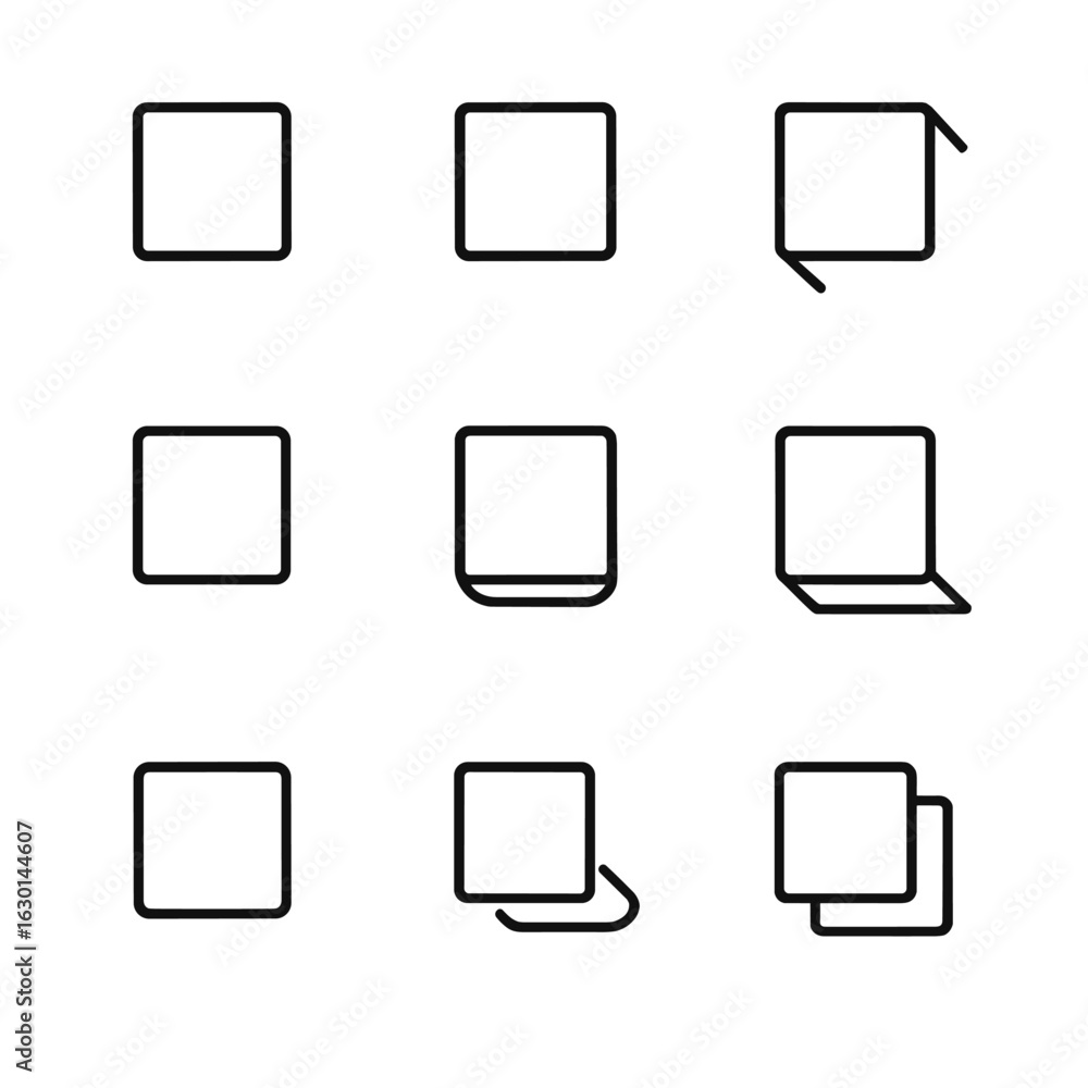 Poster ui shadow icons. outline icon set of ui shadow effects: drop shadow, inner shadow, long shadow, soft