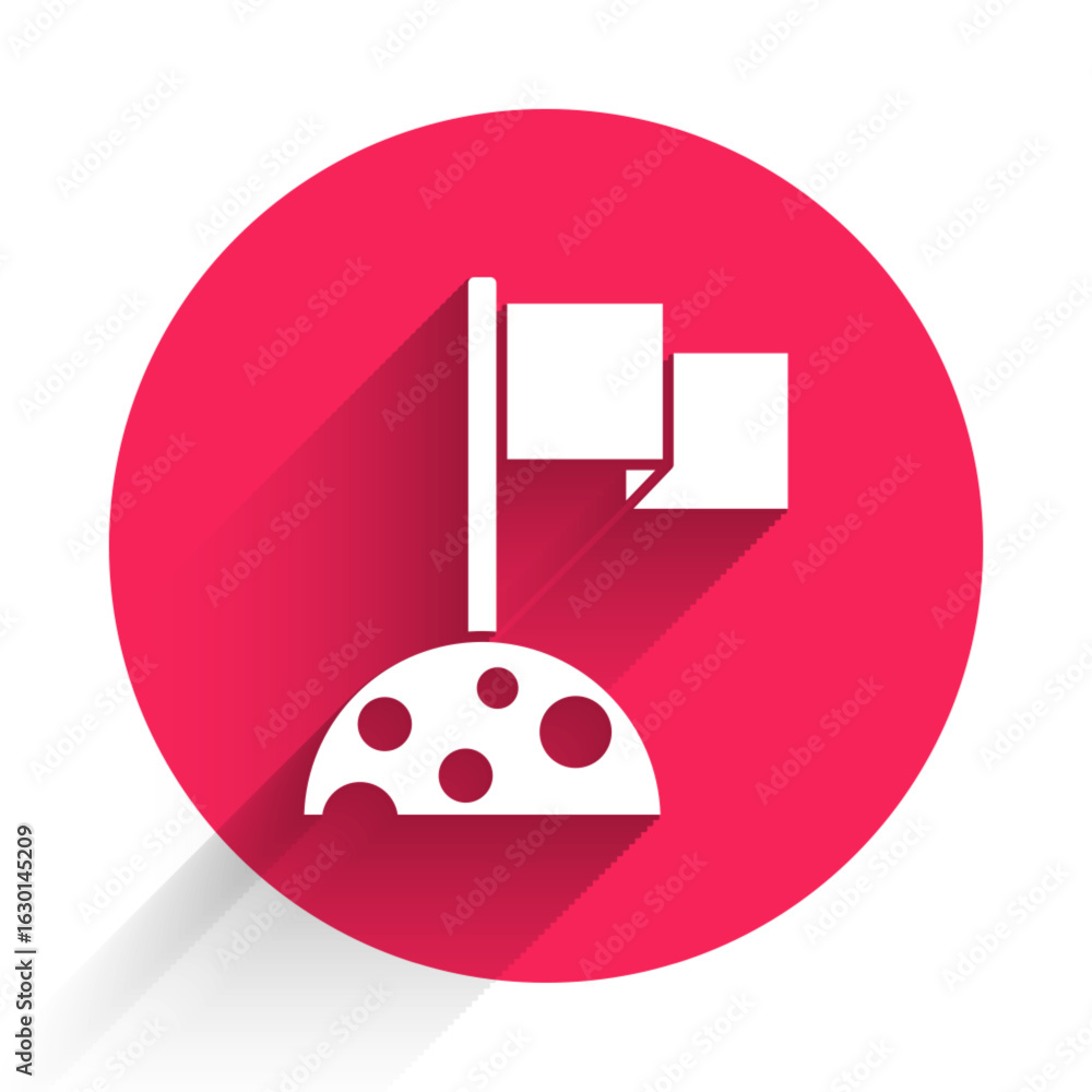 Poster white moon with flag icon isolated with long shadow. red circle button. vector