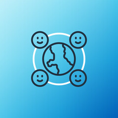 Line International community icon isolated on blue background. Worldwide community. Cross cultural communication. Making friends worldwide. Colorful outline concept. Vector