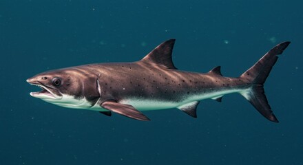 Fototapeta premium A large shark swims gracefully through the ocean, its body visible.