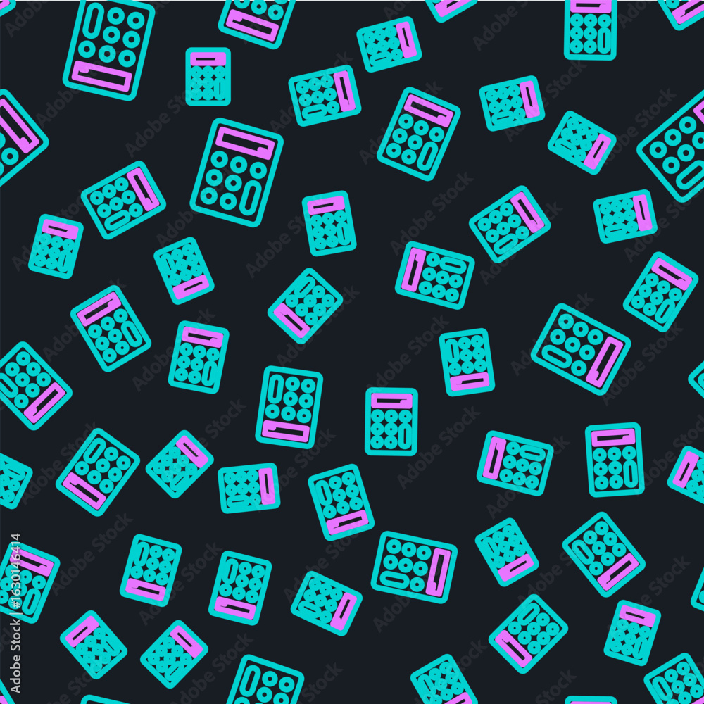 Poster line calculator icon isolated seamless pattern on black background. accounting symbol. business calc