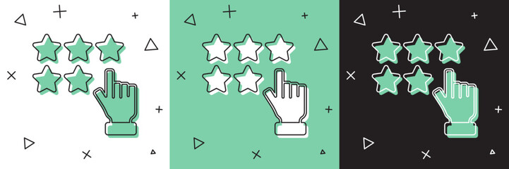 Obraz premium Set Five stars customer product rating review icon isolated on white and green, black background. Favorite, best rating, award symbol. Vector