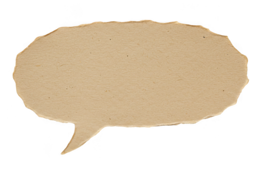 Torn cardboard speech bubble isolated on transparent background