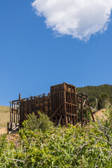 Old mining buildings in Cripple Creek Mining District in Victor, Colorado