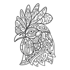 Outline Rooster head mandala arts isolated on white background