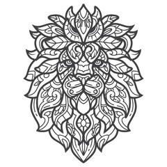 Fototapeta premium Outline Lion head mandala arts isolated on white background