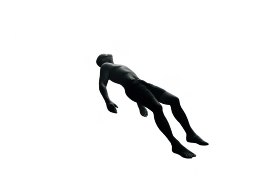 Man Floating on Transparent Background, Feeling Weightless and Free