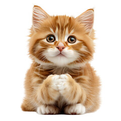Obraz premium Adorable ginger kitten, paws together, looking directly at viewer