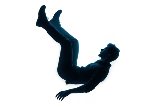Businessman falling into the void with transparent background
