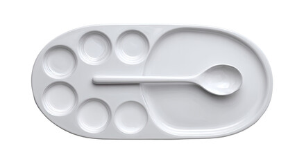 Oval white divided plate with spoon