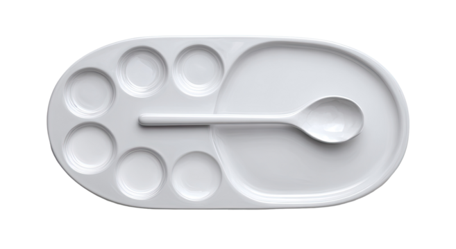 Oval white divided plate with spoon