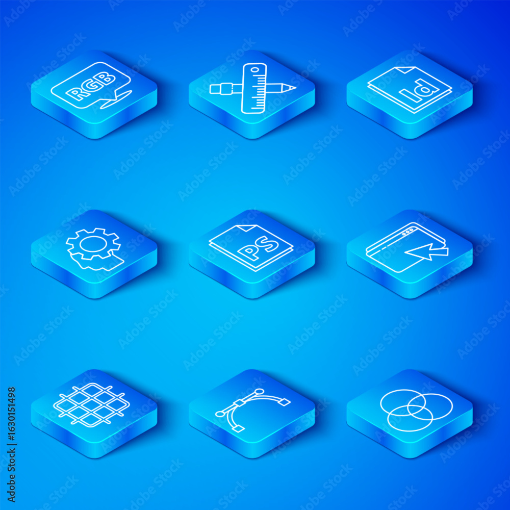Poster set line grid graph paper, ps file document, bezier curve, web design and development, id, human hea