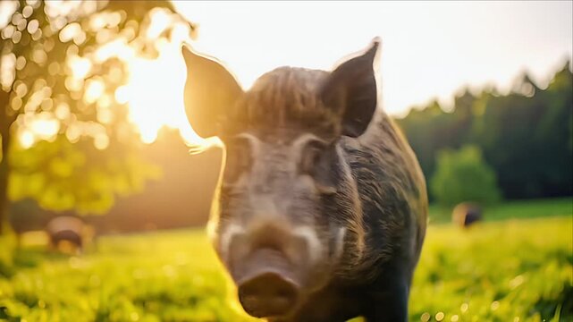 Wild boar portrait golden hour