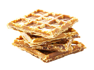 Stack of golden brown waffles isolated on transparent background