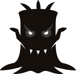 Scary tree monster silhouette isolated on white background