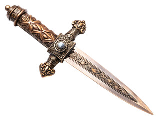 Ornate medieval dagger isolated - on white background