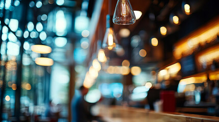 Bokeh lights illuminate a bar's warm, inviting atmosphere