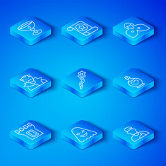 Set line Castle tower, Magic staff, Ghost, Bottle with love potion, Mantle, cloak, cape, Vampire, Medieval goblet and Wizard warlock icon. Vector