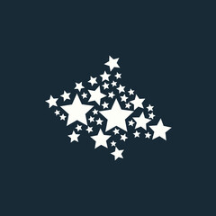 Cluster of white stars on a dark blue background forming an arrow shape.