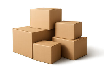 Stacked cardboard boxes creating a pyramid shape on transparent background