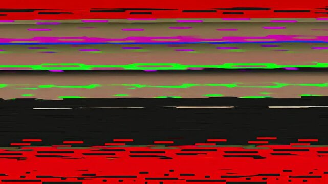 Colorful horizontal lines of static and noise from a corrupted digital video signal.