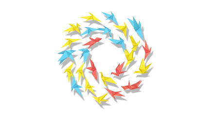 Obraz premium Whimsical origami birds circle in vibrant hues symbolizing freedom and creativity