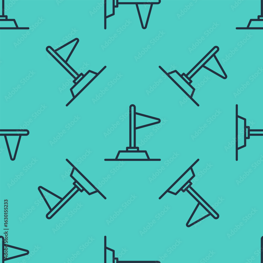 Poster black line flag icon isolated seamless pattern on green background. victory, winning and conquer adv