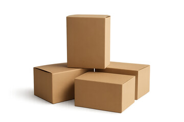 Obraz premium Stack of four closed cardboard boxes on transparent background