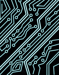 Futuristic Circuit Board Lines in Neon Blue on Black Background