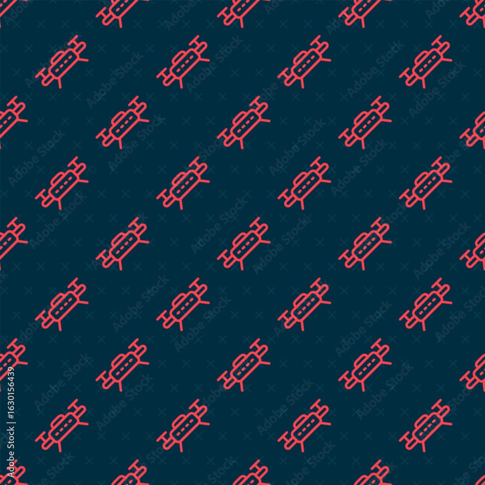 Poster red line drone flying icon isolated seamless pattern on black background. quadrocopter with video an