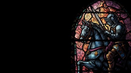 Stained Glass Artwork of Knight on Horseback in Vibrant Colors