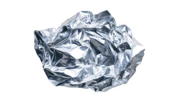 Crumpled sheet of shiny metallic foil