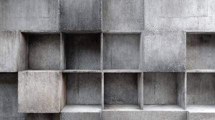 Textured Concrete Wall with Geometric Cubes and Empty Spaces