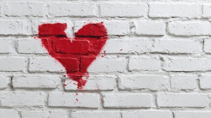 Red Heart Shape Painted on White Brick Wall for Urban Art Lovers
