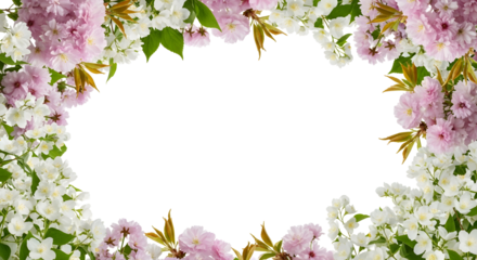 A delicate frame of pink cherry blossoms, a beautiful floral border for a spring-themed design