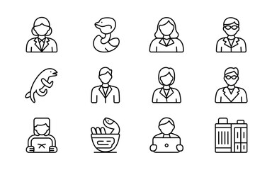 Fototapeta premium Collection of professional and animal icons in silhouette style isolated on white background