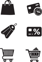 Shopping icons sale discount credit cart bag cart money