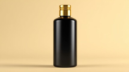 Sleek Black Bottle with Gold Cap on a Soft Neutral Background