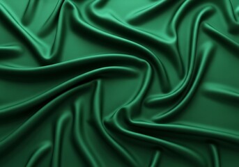 Obraz premium Luxurious emerald green silk fabric draped with elegant flowing folds creating a smooth texture