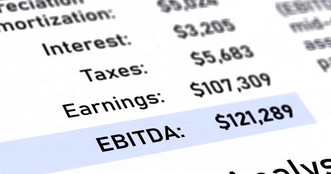 EBITDA financial report with changing animated data, earnings before interest, taxes, depreciation and amortization, EBITDA calculator, footage