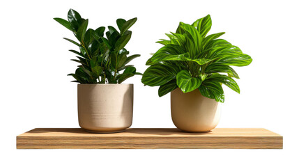 Obraz premium PNG of Two vibrant indoor plants in decorative pots, bringing a fresh and lively touch to any space.