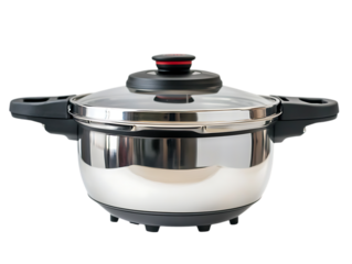 Shiny metal pressure cooker isolated on transparent background